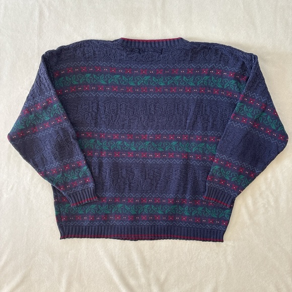 Vintage Chelsea Gardens Floral Navy Purple Teal Sweater Women's Large - Picture 2 of 6